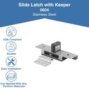 Toilet Stall Door, Stamped Stainless Steel Slide Latch With Keeper - ADA Compliant - 0604