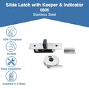 Toilet Partition Door, Stamped Stainless Steel Slide Latch With Keeper And Indicator - ADA Compliant - 0606