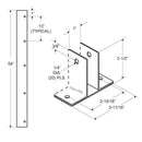 Stamped Stainless Steel, 2 Ear 1" x 54" Full Length Bracket - 0286