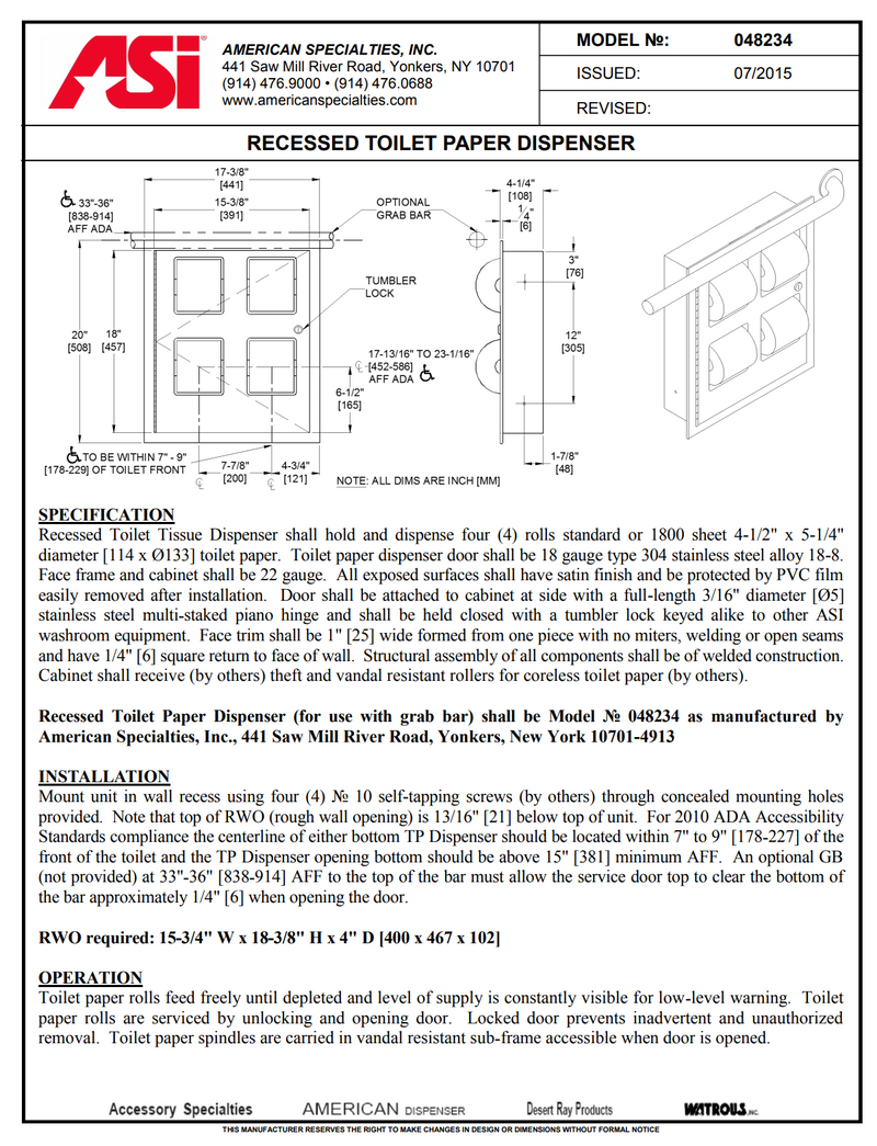 Multi-Roll (4) Toilet Tissue Recessed Dispenser - ASI-048234