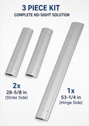 TPH Supply - Aluminum Modesty Door Privacy Kit, 3 Piece Satin Restroom Stall Door Gap Cover for Metal Bathroom Partitions, 28-5/8 in and 53-1/4 in Strips, Satin Finish - FM109524-10914