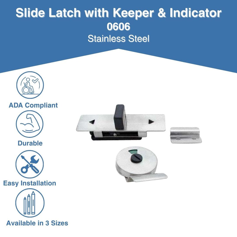 Toilet Partition Door, Stamped Stainless Steel Slide Latch With Keeper And Indicator - ADA Compliant - 0606