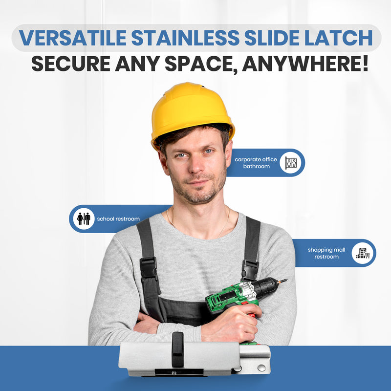 Surface Mount Slide Latch With Keeper Bobrick Style, Stainless Steel - ADA Compliant - 0909