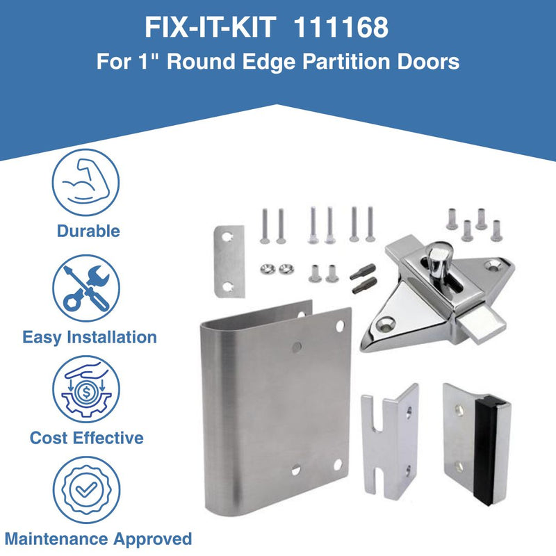 FIX-IT-KIT - Bathroom Partition Door Converts Concealed Latch Operation To Slide Latch Operation Inswing - Round Edge - 111168