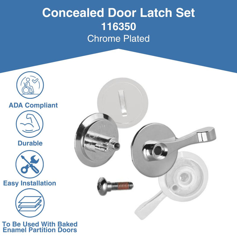 Chrome Plated, Handicap Concealed Latch Assembly With Center Screw - ADA Compliant -116350