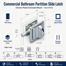 Bathroom Partition, Chrome Plated, Square Concealed Mount, Slide Latch - 1423