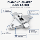 Chrome Plated Bathroom Partition Door Slide Latch, Surface Mounted Diamond Shaped Toilet Stall Lock, 2-3/4" Hole Centers, Includes Fasteners for 1" Doors - 1502