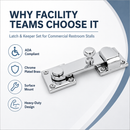 Commercial Restroom Door Throw Latch & Keeper, Chrome Plated Brass, Surface Mount Bathroom Stall Privacy Lock, Heavy Duty - 2570