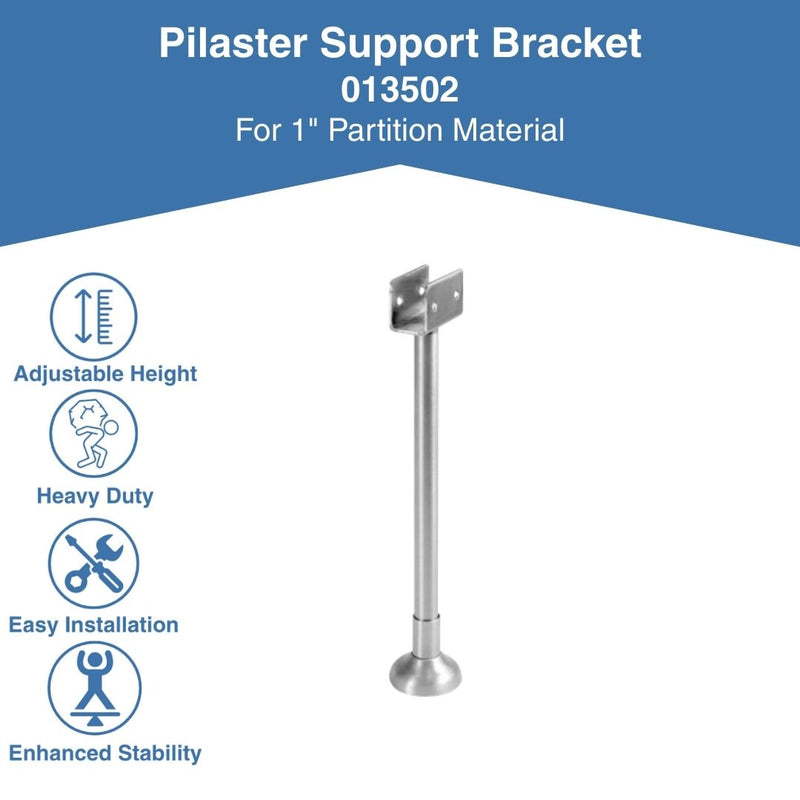Toilet Compartment, Stainless Steel, Pilaster Support Bracket To Accept 1" Bathroom Stall Material - 013502