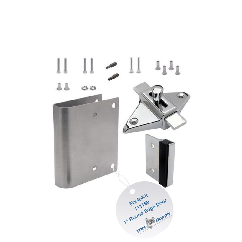 FIX-IT-KIT - Bathroom Partition Door Converts Concealed Latch To Slide Latch Operation Outswing - Round Edge - 111169