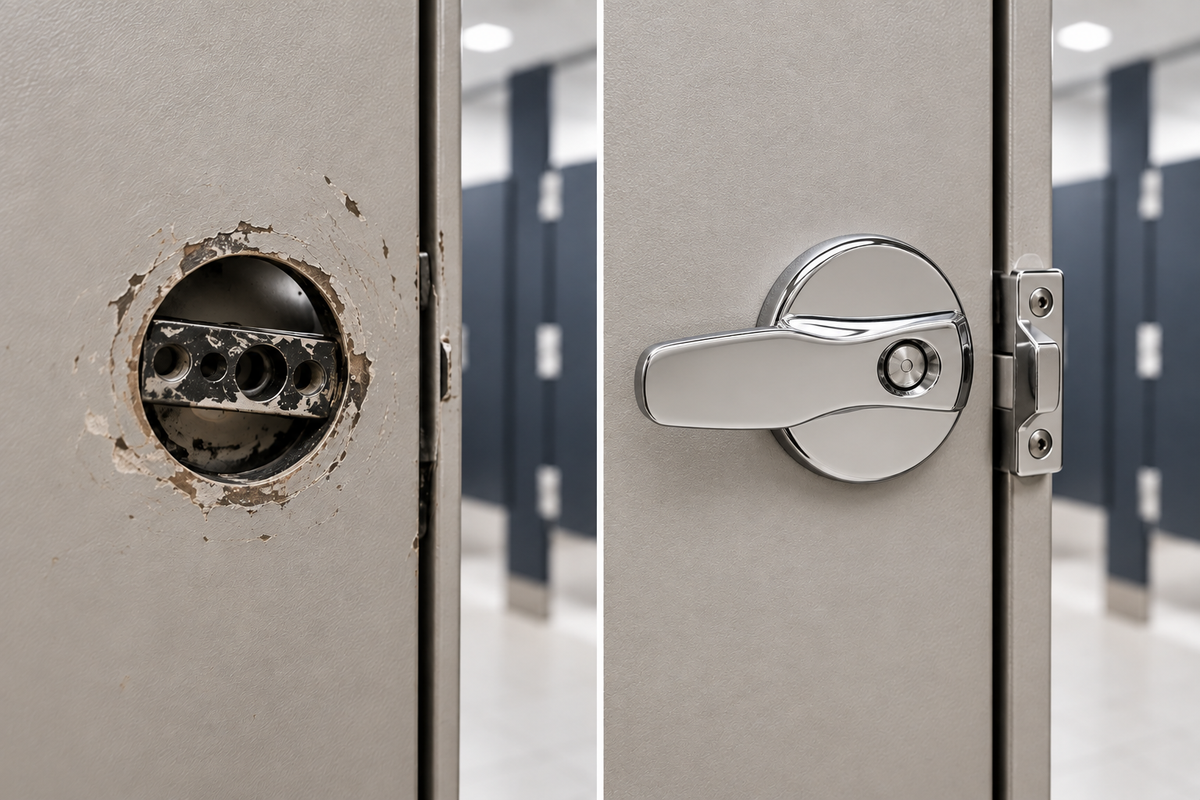 Commercial restroom partition replacement hardware