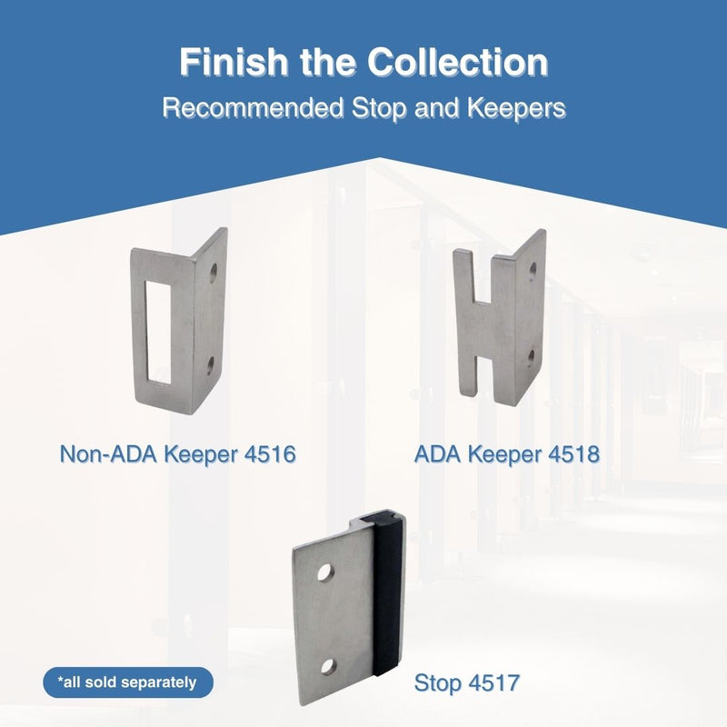 Bathroom Partition Door Stainless Steel 4 Hole Surface Mounted Slide Latch - ADA Compliant - 4698