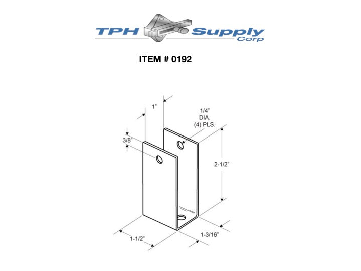 Stamped Stainless Steel, X-High "U" Bracket For 1" Material - 0192 technical specifications drawing