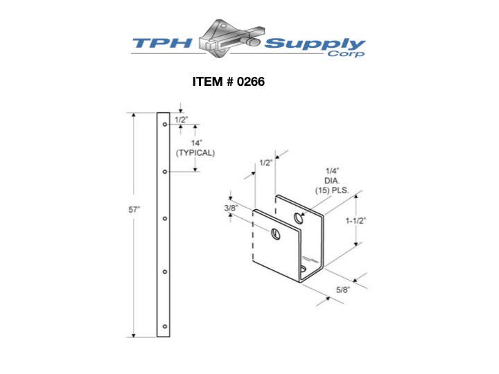 Stamped Stainless Steel, 57" Full Length "U" Bracket For 1/2" Material - 0266