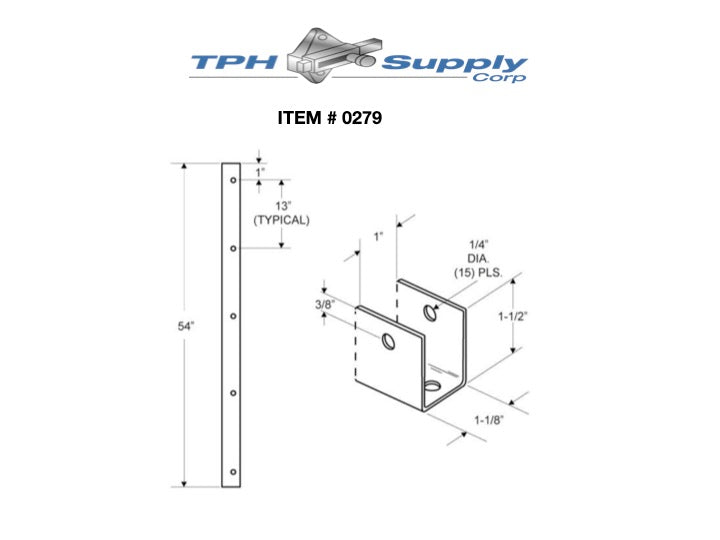 Stamped Stainless Steel, 54" Full Length "U" Bracket For 1" Material - 0279