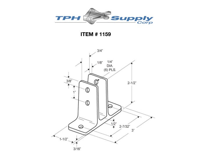 Chrome Plated, 2 Ear Urinal Screen Bracket, For 3/4" Partition Material - 1159