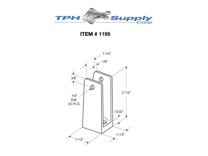 Chrome Plated Zamac, X-High "U" Bracket for 1-1/4" Material - 1195