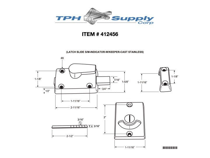 Bathroom Partition Door, Cast Stainless Steel, Surface Mounted Slide