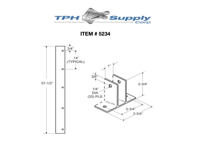 Extruded Aluminum 57-1/2" Two Ear Wall Bracket For 1" Material - 5234