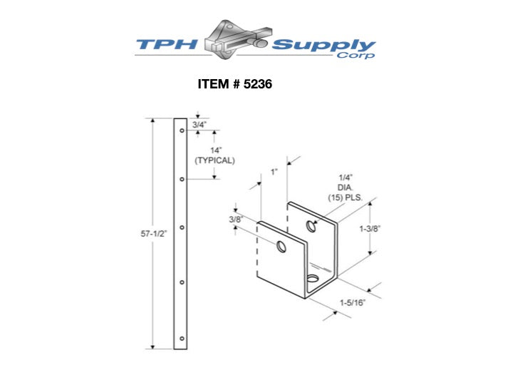 Extruded Aluminum 57-1/2" Wall Bracket For 1" Material - 5236