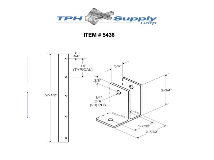 Extruded Aluminum 57-1/2" One Ear Wall Bracket For 3/4" Material - 5436