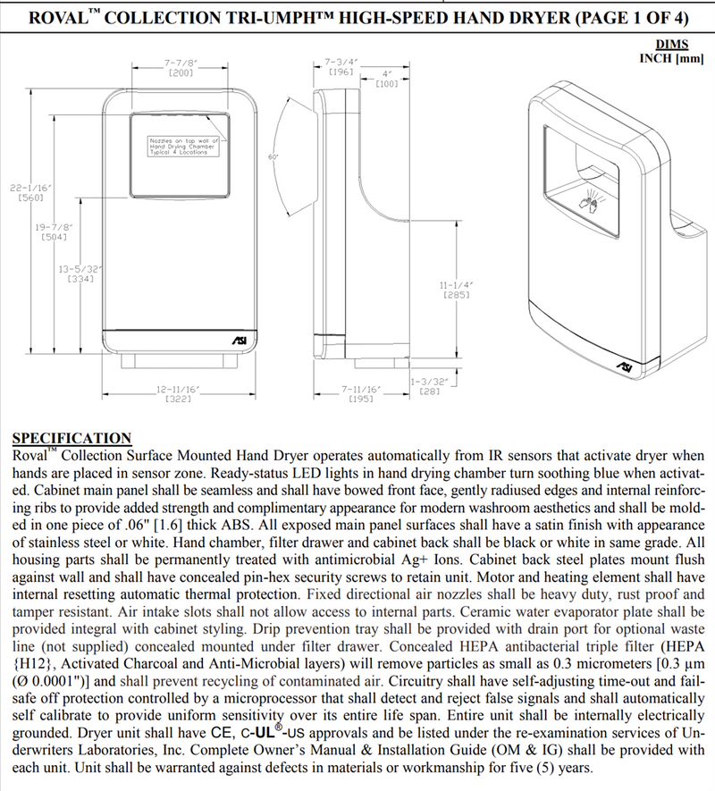 TRI-UMPH High-Speed Hand Dryer - ASI-20200