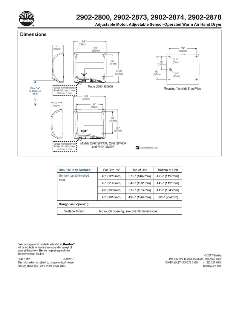 Hand Dryer,Sensor,Cast Iron,Surface - Bradley - 2902-280000