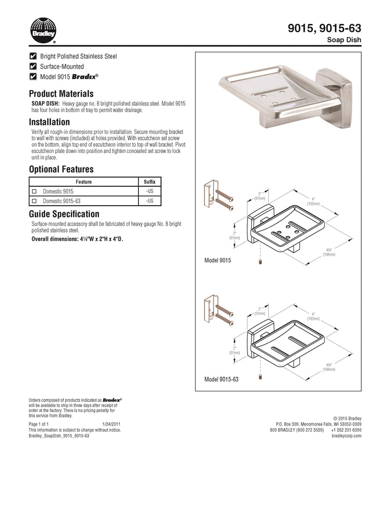 Soap Dish, Satin Stainless, Surface - Bradley-9014-000000