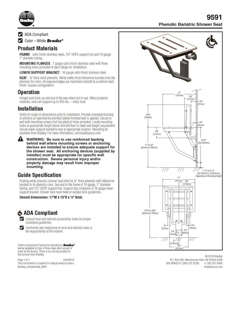 Shower Seat Square Phenolic-Bradley - 9591-000000