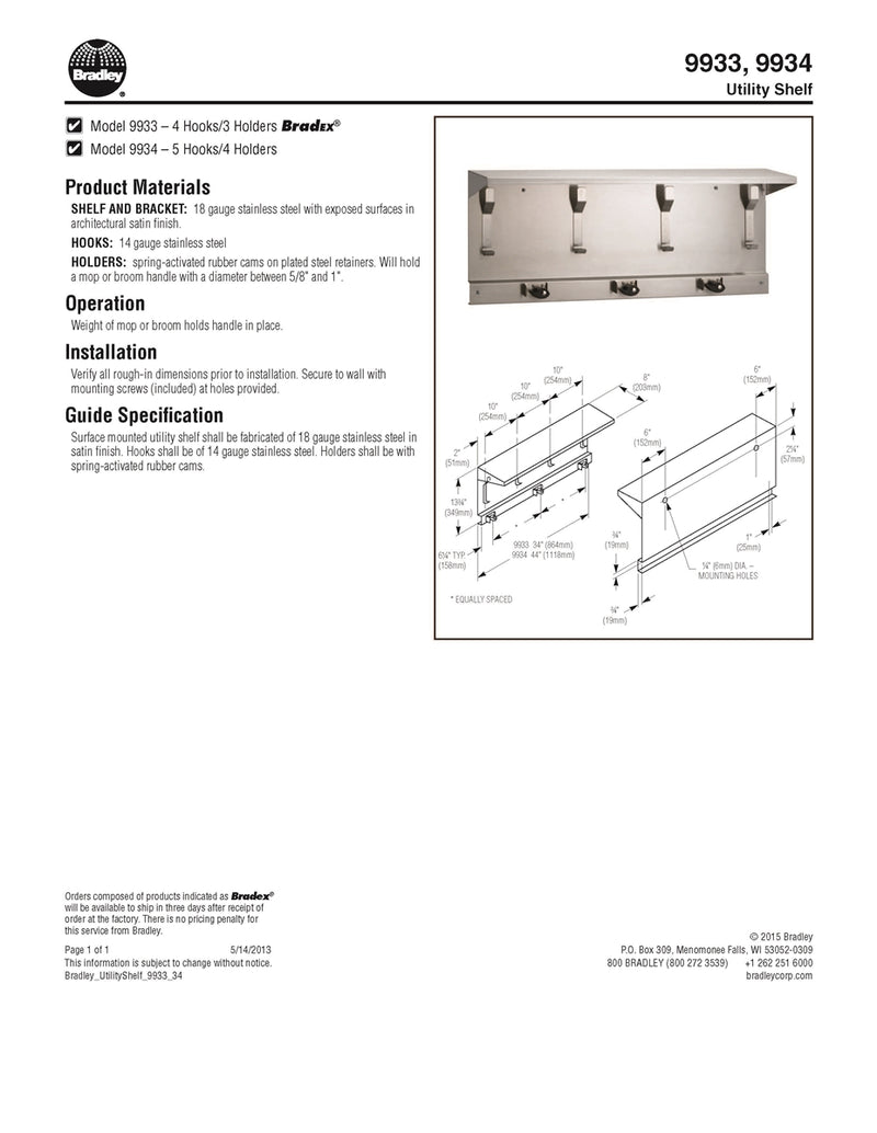 Utility Shelf w/Mop & Broom Holder - Bradley - 9933-000000