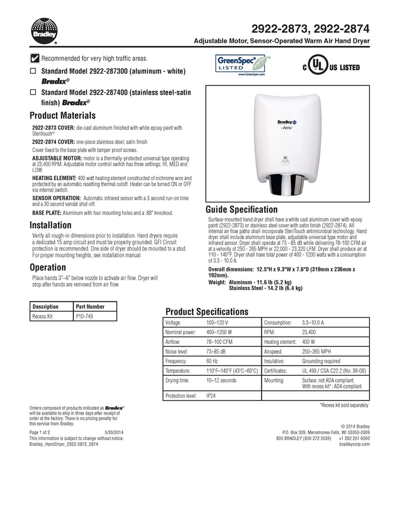 Hand Dryer, Sensor, Surface - Bradley - 2922-287400