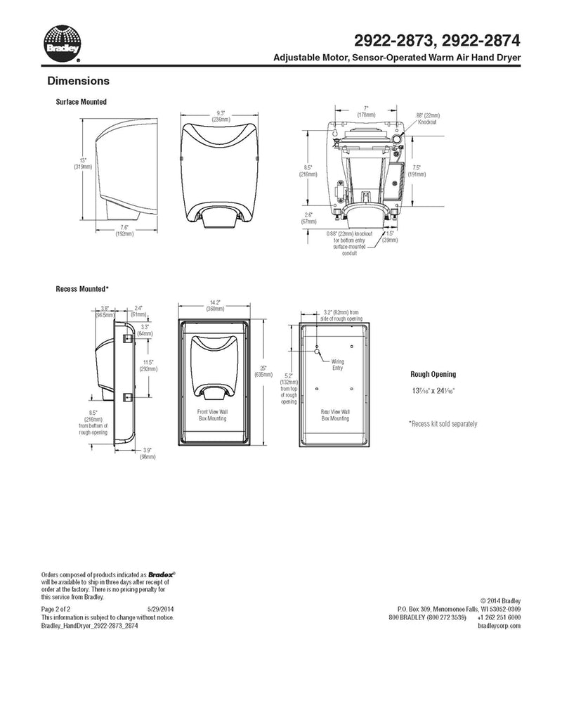 Hand Dryer, Sensor, Surface - Bradley - 2922-287400