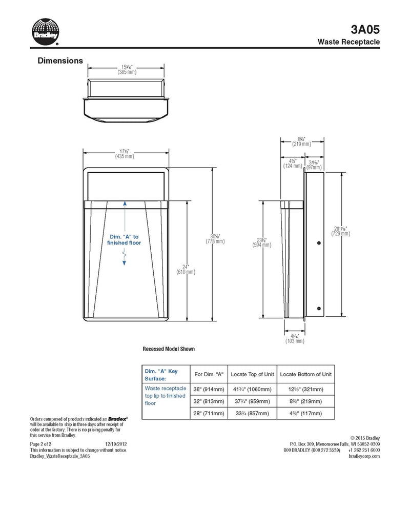 Diplomat Series - Waste Receptacle 12 gallon - Bradley - 3A05-000000