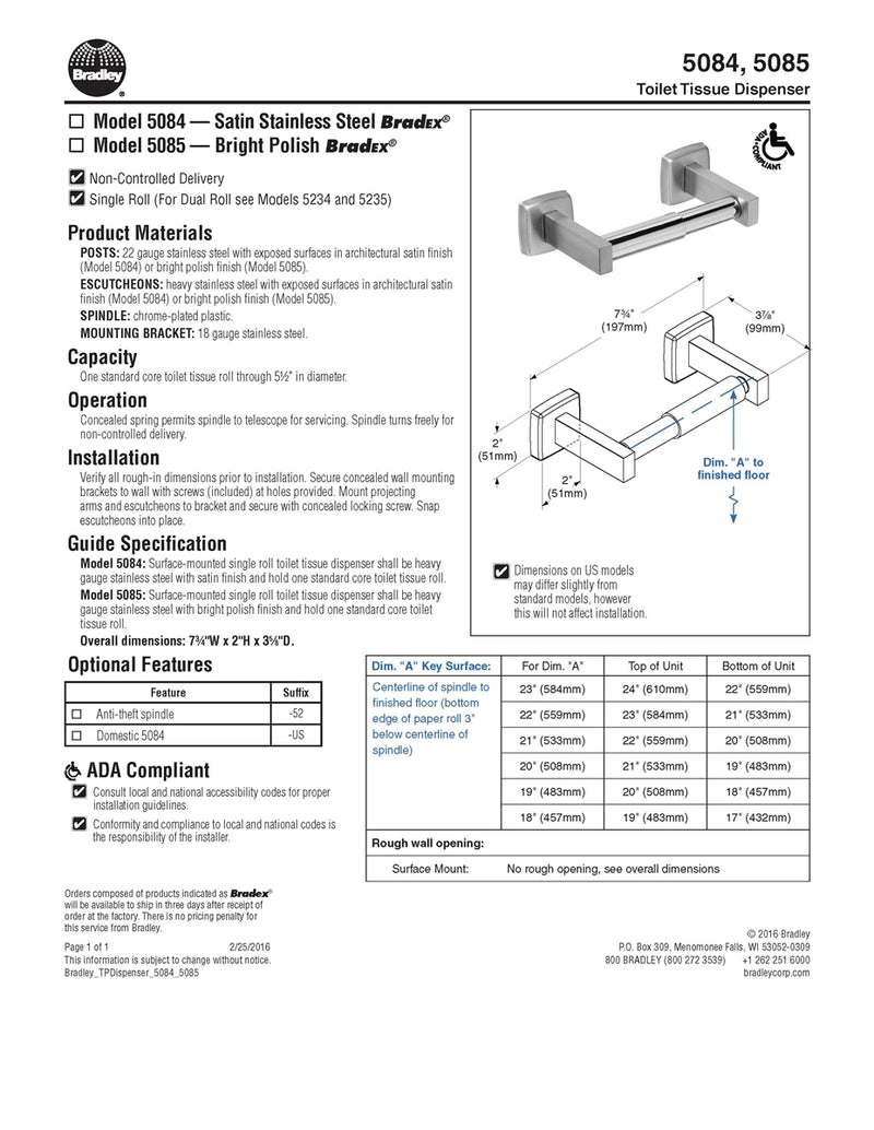Toilet Tissue Dispenser, Surface, Single - Bradley - 5084-000000