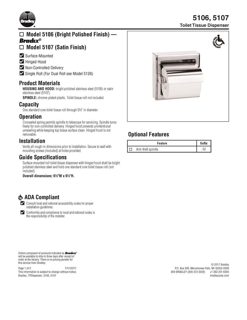 Toilet Tissue Dispenser, Surface, Single - Bradley - 5106-000000