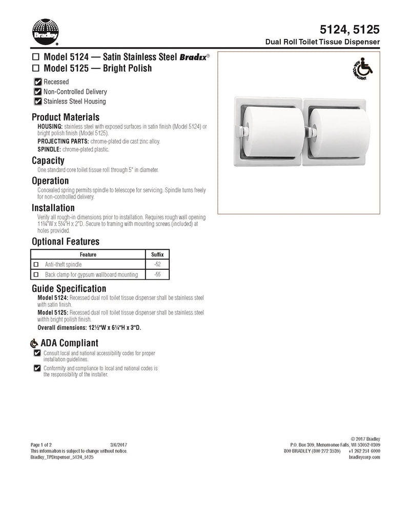 Toilet Tissue Dispenser, Rec, Dual - Bradley - 5124-000000