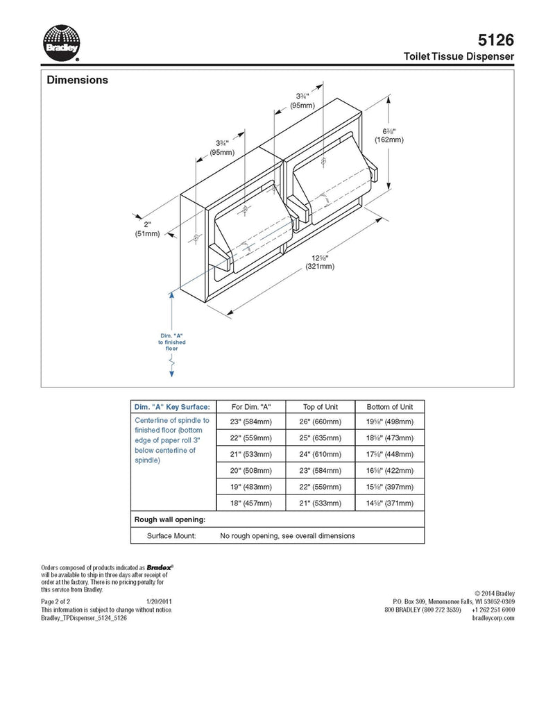 Toilet Tissue Dispenser, Surface, Dual - Bradley - 5126-000000