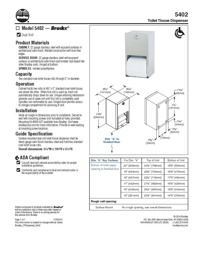 Surface Mounted Toilet Tissue Dispenser - Bradley-5402