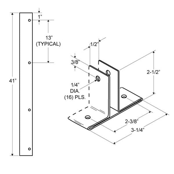 Stamped Stainless Steel, 1/2" x 41" Full Length Bracket - 0205