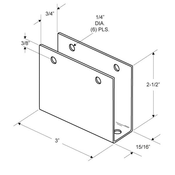 Stamped Stainless Steel, 3/4" X-High 3" Long U Bracket For 3/4" Material - Set of 2 - 0231