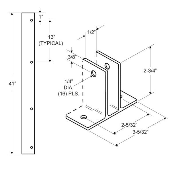 Extruded Aluminum 41" Two Ear Wall Bracket For 1/2" Material - 5205