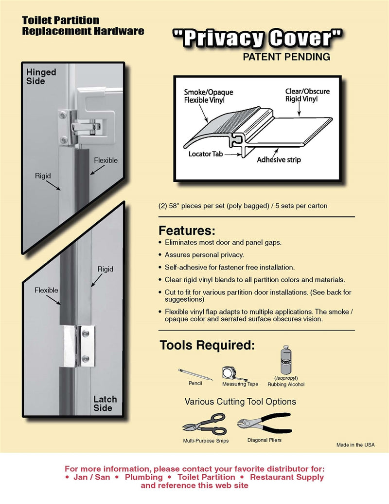 Bathroom Partition Door Privacy Strip Kit - Pack of 5 - 650-1010