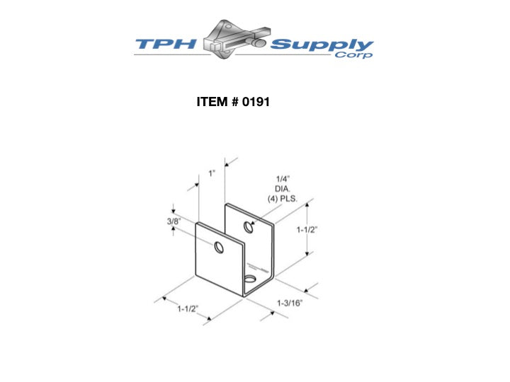 Bathroom Stall, Stamped Stainless Steel, "U" Bracket for 1" Material - Set of 4 - 0191